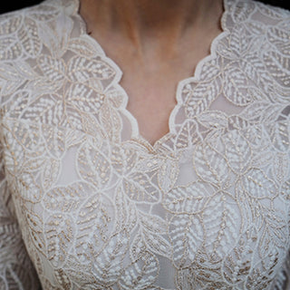 Elegant A-line Lace Long Sleeve Wedding Dress with Mid-calf Length - Rosymae