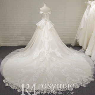 Elegant A-line Ruffle Skirt Vintage Wedding Dress with Off the Shoulder - Rosymae