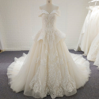 Elegant A-line Ruffle Skirt Vintage Wedding Dress with Off the Shoulder - Rosymae