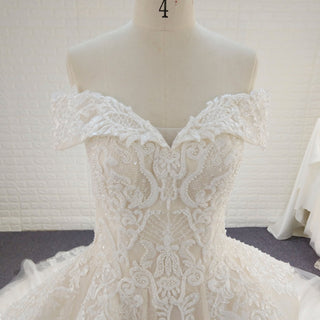 Elegant A-line Ruffle Skirt Vintage Wedding Dress with Off the Shoulder - Rosymae