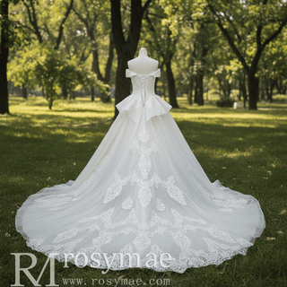 Elegant A-line Ruffle Skirt Vintage Wedding Dress with Off the Shoulder - Rosymae