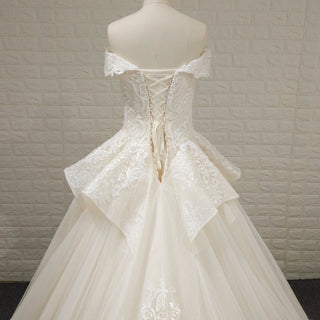Elegant A-line Ruffle Skirt Vintage Wedding Dress with Off the Shoulder - Rosymae