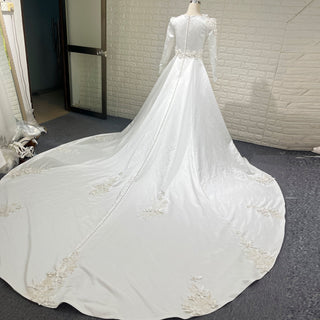 Elegant A-line Satin 3D Petals Wedding Dresses with Long Sleeve - Rosymae