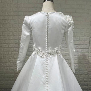 Elegant A-line Satin 3D Petals Wedding Dresses with Long Sleeve - Rosymae
