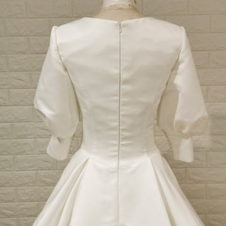 Elegant A-line Satin Vintage Wedding Dress with Long Lantern Sleeve - Rosymae