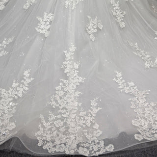 Elegant A Line Sheer Bodice Lace Appliqued Wedding Dress with Low Back - Rosymae