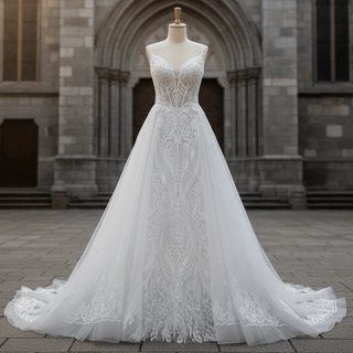 Elegant A-line Sheer Bodice Wedding Dress with Spaghetti Strap - Rosymae