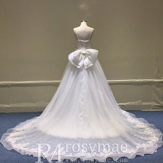 Elegant A-line Sheer Bodice Wedding Dress with Spaghetti Strap - Rosymae