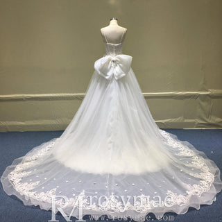 Elegant A-line Sheer Bodice Wedding Dress with Spaghetti Strap - Rosymae