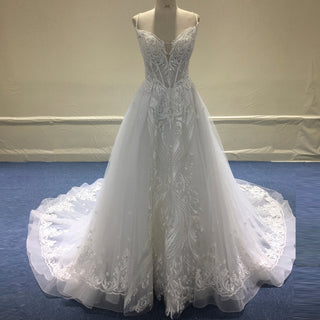 Elegant A-line Sheer Bodice Wedding Dress with Spaghetti Strap - Rosymae