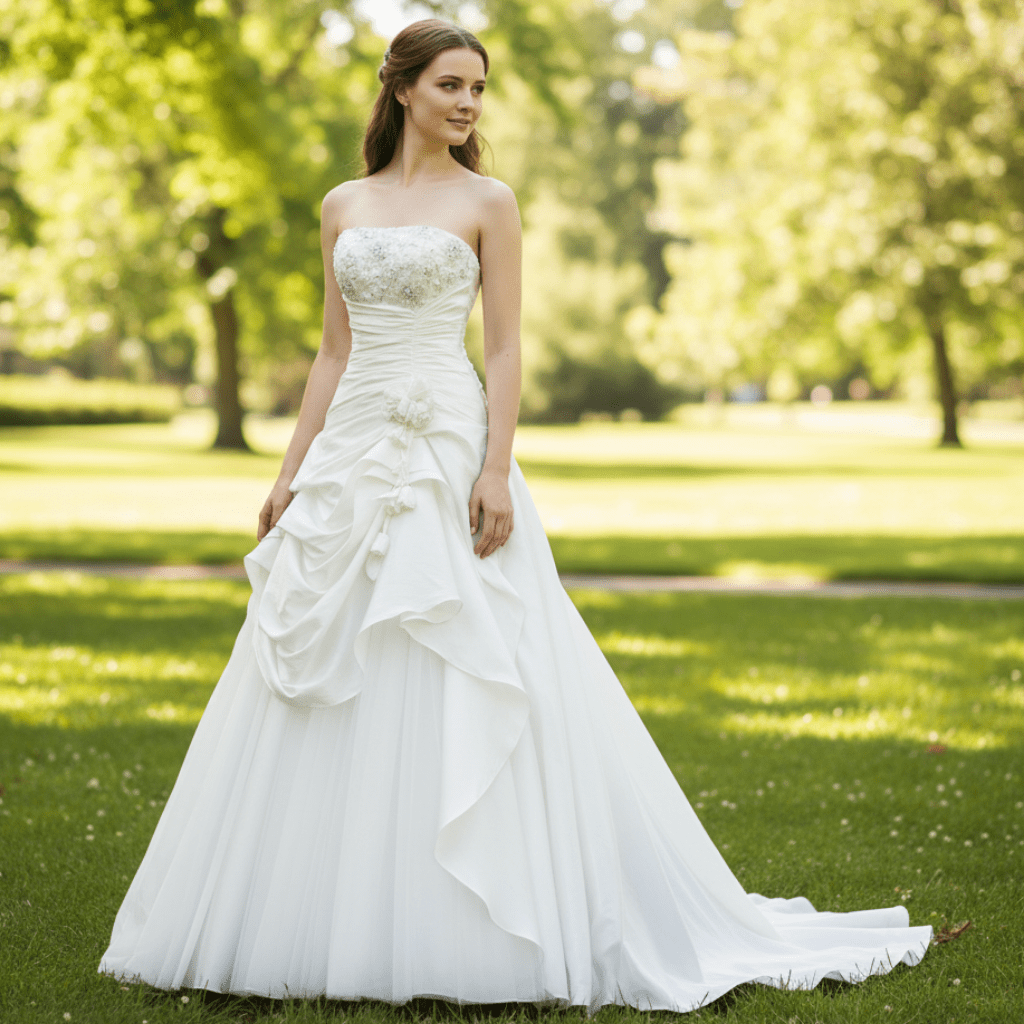Elegant A-line Strapless Wedding Dress Bridal Gown with Ruffle Skirt - Rosymae
