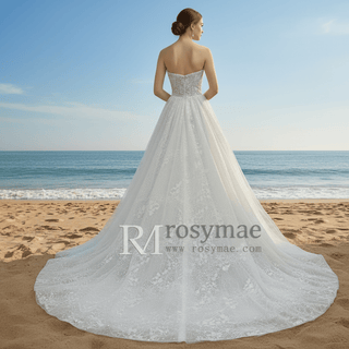 Elegant A-line Sweetheart Neckline Wedding Dresses with Sparkly Tulle - Rosymae