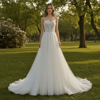 Elegant A-line Sweetheart Neckline Wedding Dresses with Sparkly Tulle - Rosymae