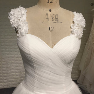 Elegant A Line Tulle Classic Wedding Dress with Flowers on Shoulder - Rosymae