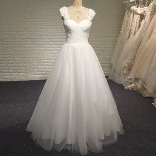 Elegant A Line Tulle Classic Wedding Dress with Flowers on Shoulder - Rosymae