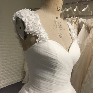 Elegant A Line Tulle Classic Wedding Dress with Flowers on Shoulder - Rosymae