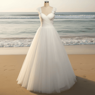 Elegant A Line Tulle Classic Wedding Dress with Flowers on Shoulder - Rosymae