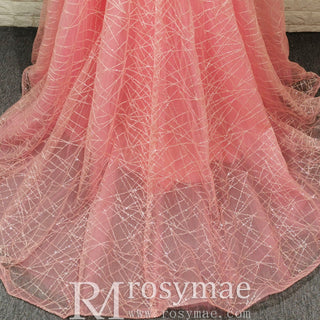 Elegant A Line V Neck Tank Sleeve Pink Tulle Prom Dress with Open Back - Rosymae