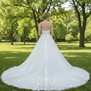 Elegant A-line Wedding Dress with Sweetheart Neckline and Long Train - Rosymae
