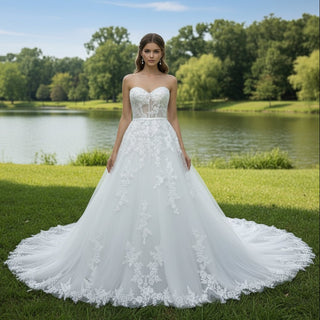 Elegant A-line Wedding Dress with Sweetheart Neckline and Long Train - Rosymae