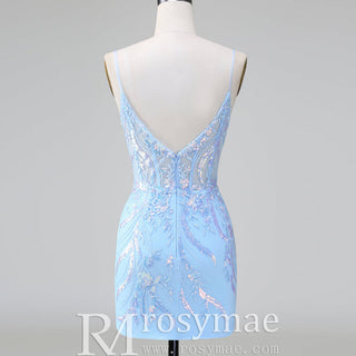 Elegant Above Knee Length Cocktail Dresses with Spaghetti Straps - Rosymae