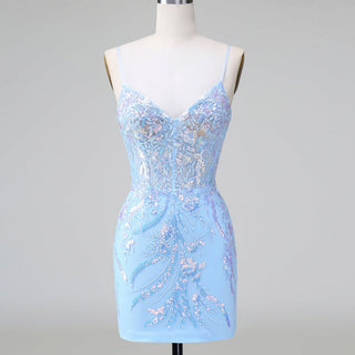 Elegant Above Knee Length Cocktail Dresses with Spaghetti Straps - Rosymae