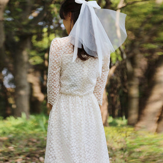 Elegant All Over Retro Lace A Line Tea Length Wedding Dress with 3/4 Sleeves - Rosymae