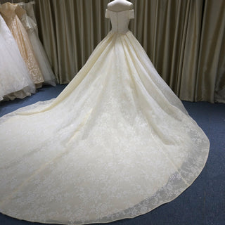 Elegant Ball Gown Champagne Wedding Dress with Off the Shoulder - Rosymae