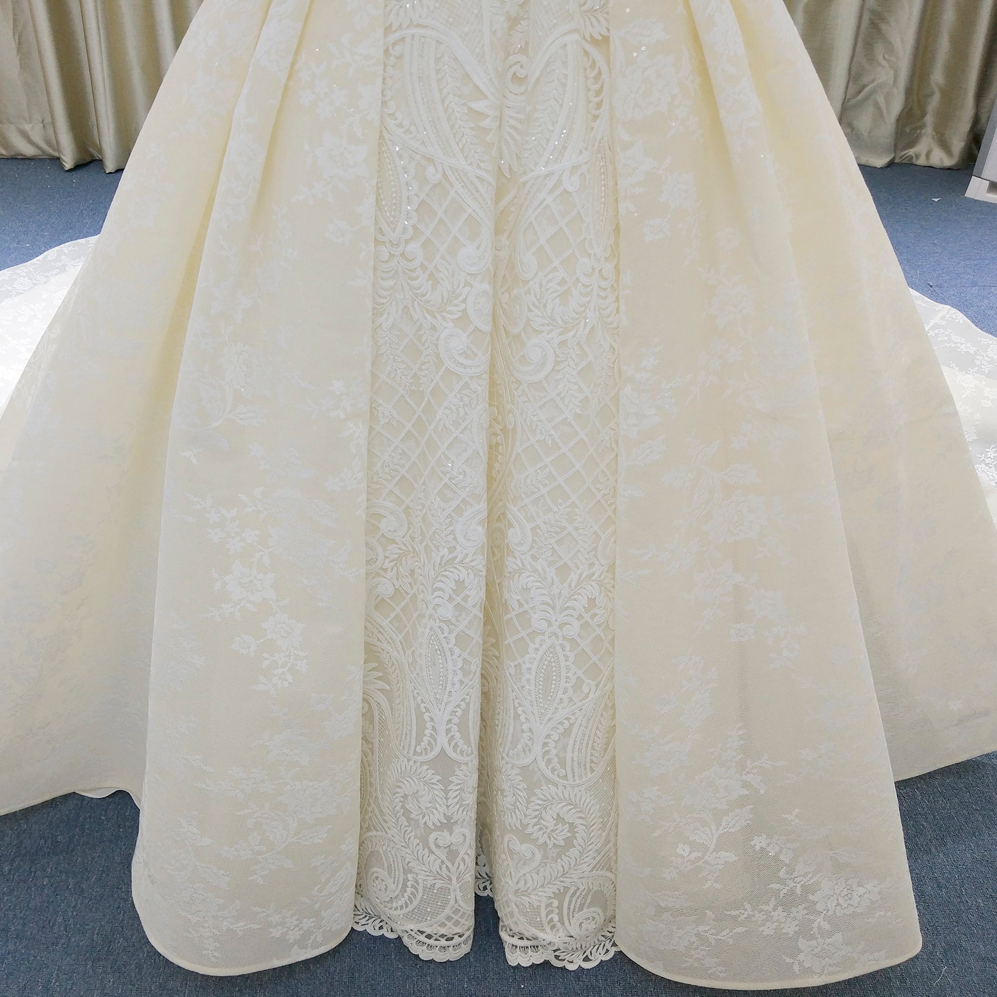 Elegant Ball Gown Champagne Wedding Dress with Off the Shoulder - Rosymae