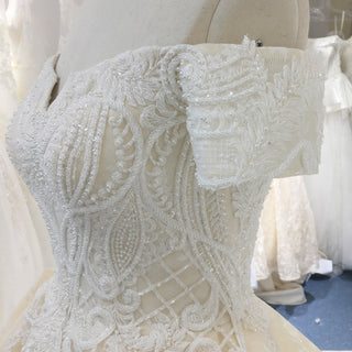 Elegant Ball Gown Champagne Wedding Dress with Off the Shoulder - Rosymae