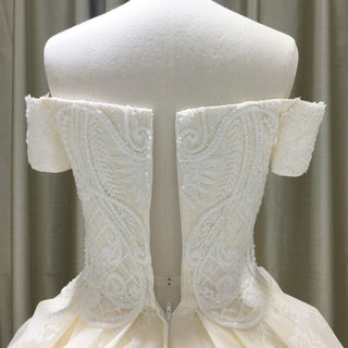 Elegant Ball Gown Champagne Wedding Dress with Off the Shoulder - Rosymae