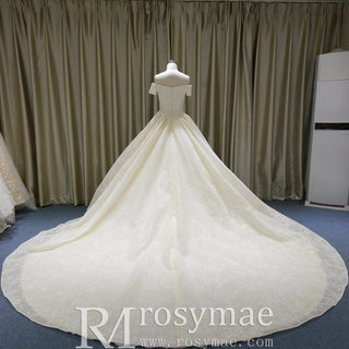 Elegant Ball Gown Champagne Wedding Dress with Off the Shoulder - Rosymae