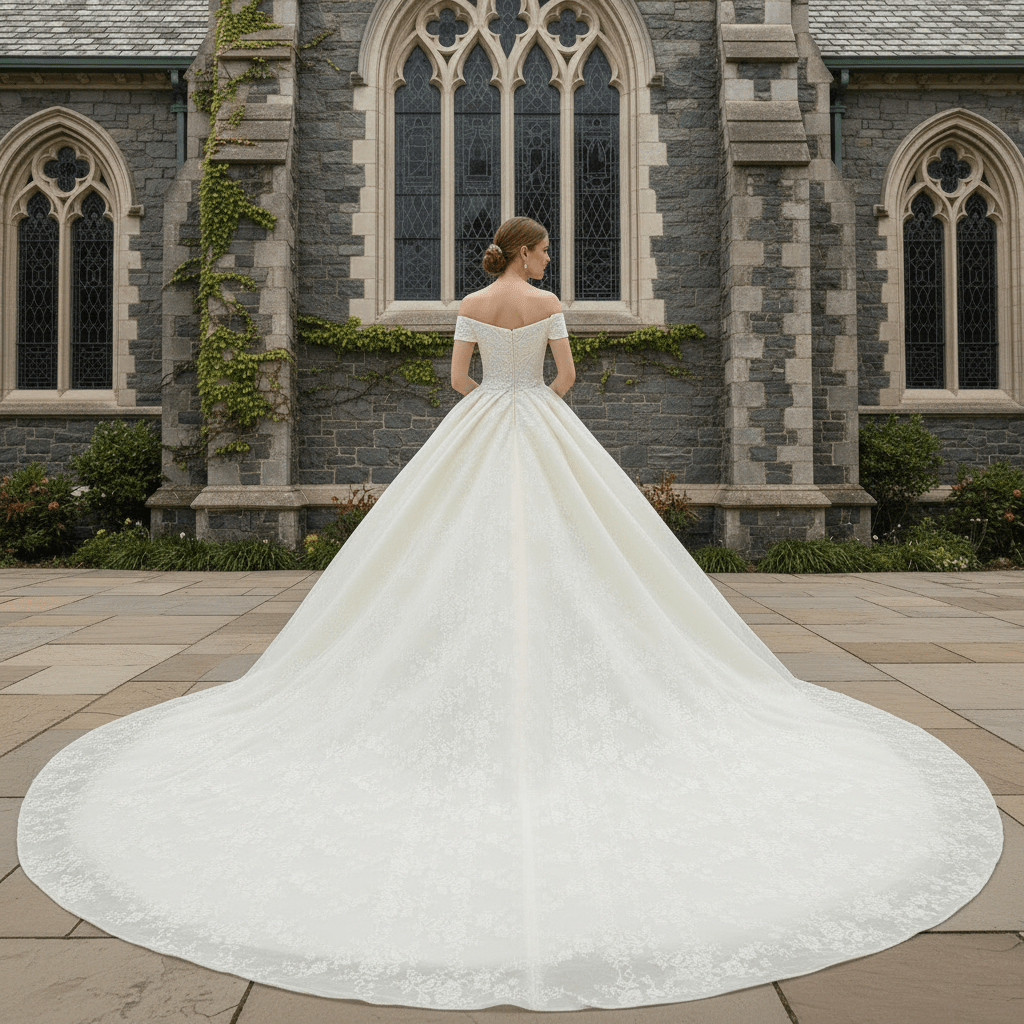 Elegant Ball Gown Champagne Wedding Dress with Off the Shoulder - Rosymae