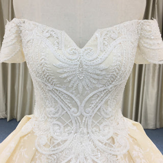 Elegant Ball Gown Champagne Wedding Dress with Off the Shoulder - Rosymae
