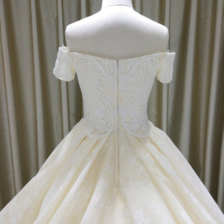 Elegant Ball Gown Champagne Wedding Dress with Off the Shoulder - Rosymae