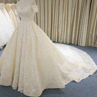 Elegant Ball Gown Champagne Wedding Dress with Off the Shoulder - Rosymae