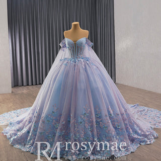 Elegant Ball Gown Quinceanera Dresses Lilac and Blue With Cape - Rosymae