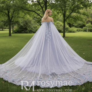 Elegant Ball Gown Quinceanera Dresses Lilac and Blue With Cape - Rosymae