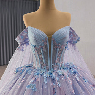 Elegant Ball Gown Quinceanera Dresses Lilac and Blue With Cape - Rosymae