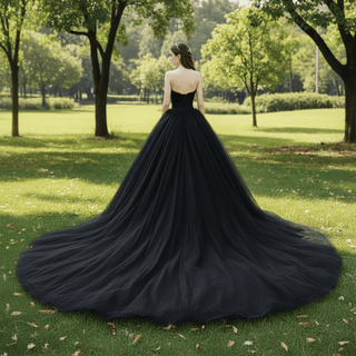 Elegant Ball Gown Sweetheart Black Wedding Dress Tulle Bridal Gown - Rosymae