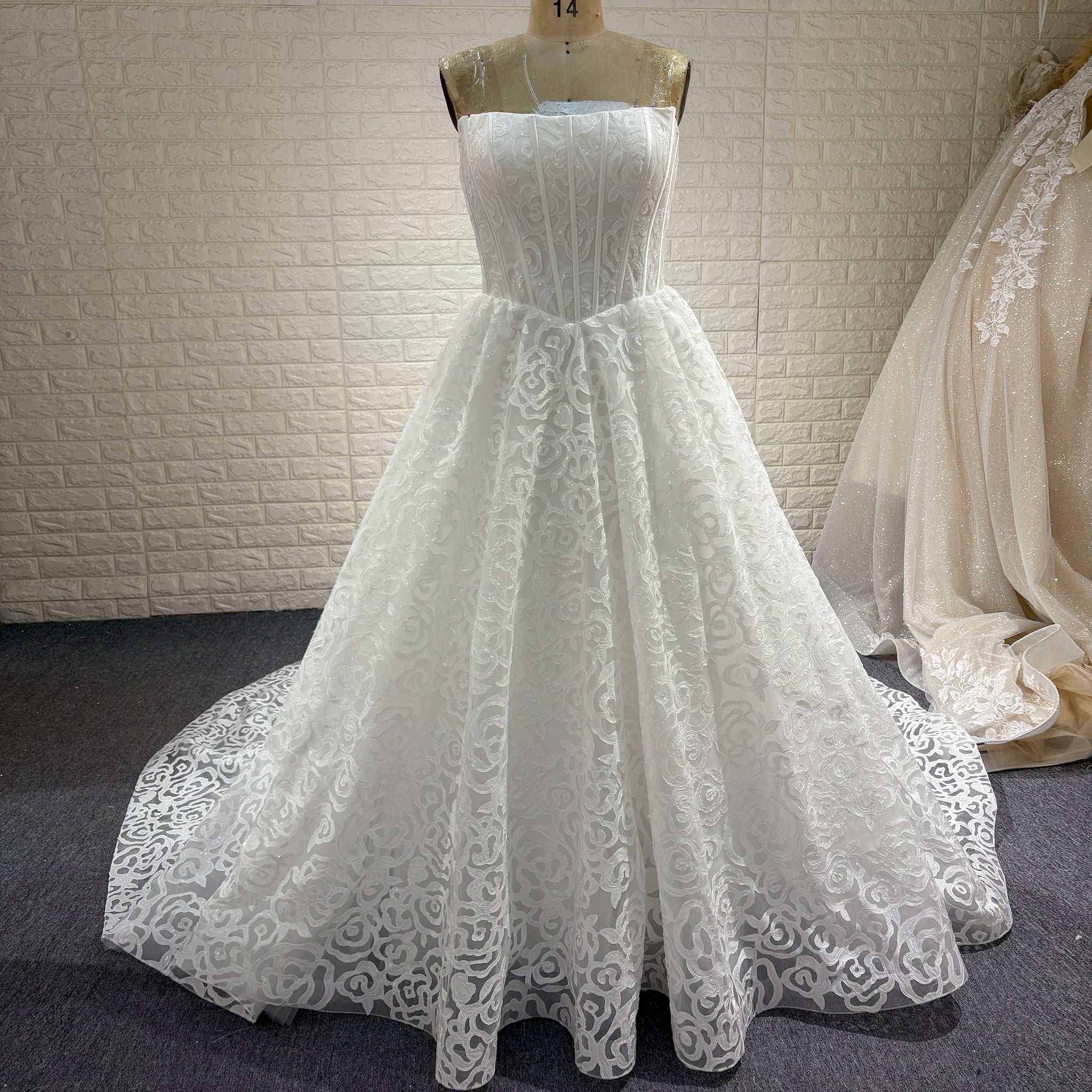 Elegant Plus Size A Line Boat Neck Wedding Dress with Overall Lace White / Custom Size Elegant Plus Size A Line Boat Neck Wedding Dress with Overall Lace White / Custom Size