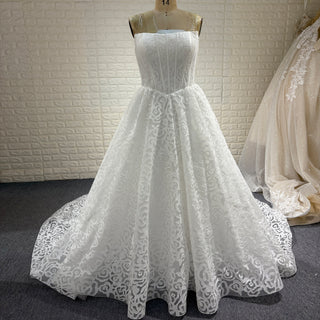 Elegant Plus Size A Line Boat Neck Wedding Dress with Overall Lace
