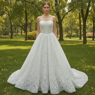 Elegant Plus Size A Line Boat Neck Wedding Dress with Overall Lace