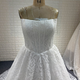 Elegant Plus Size A Line Boat Neck Wedding Dress with Overall Lace