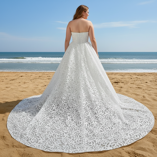 Elegant Plus Size A Line Boat Neck Wedding Dress with Overall Lace