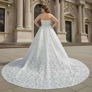 Elegant Plus Size A Line Boat Neck Wedding Dress with Overall Lace