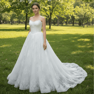 Elegant Bateau Neckline Strapless Floral Lace Wedding Dress - Rosymae