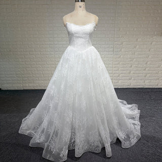 Elegant Bateau Neckline Strapless Floral Lace Wedding Dress - Rosymae