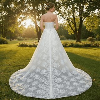 Elegant Bateau Neckline Strapless Floral Lace Wedding Dress - Rosymae