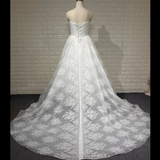 Elegant Bateau Neckline Strapless Floral Lace Wedding Dress - Rosymae